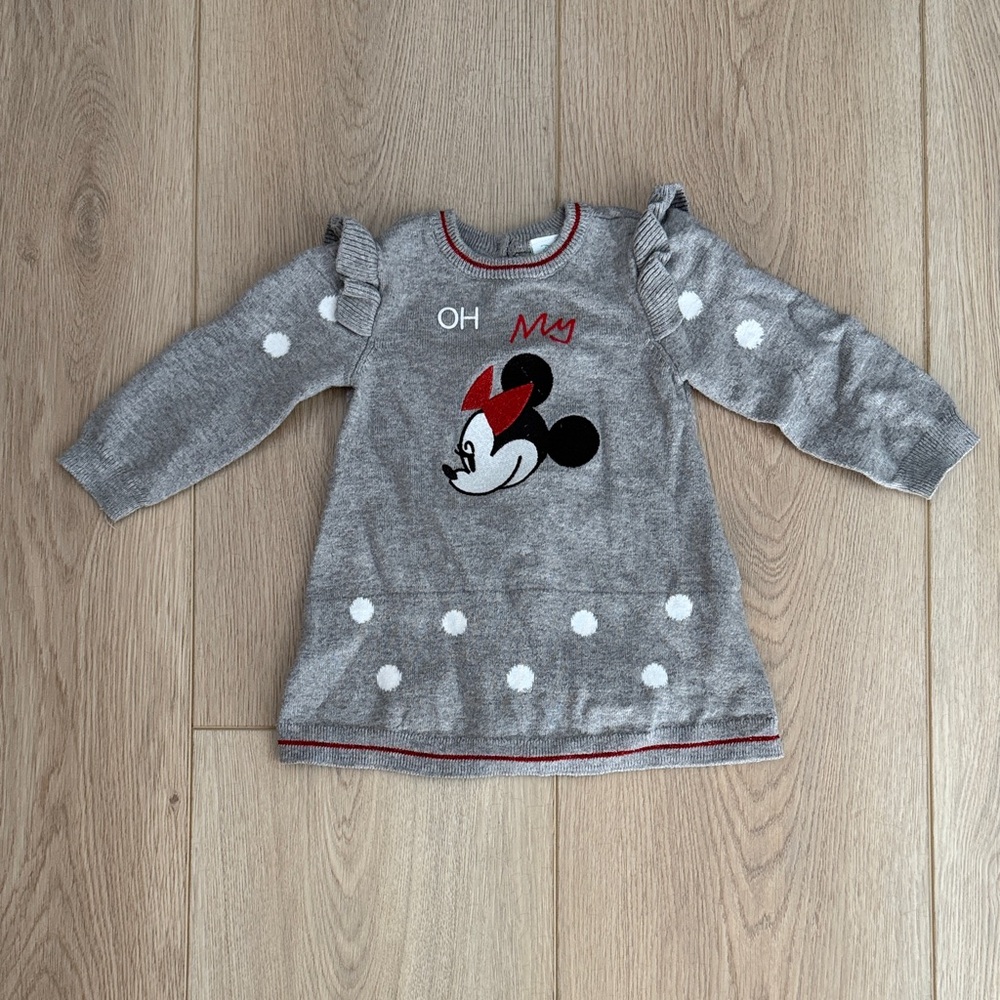 Disney Baby 9M Sweater Dress with Embroidered Minnie Mouse, Polka Dot, Ruffles